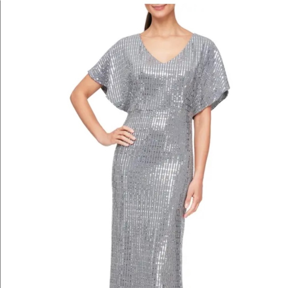 ALEX EVENINGS Flutter Sleeve Sequin Column Gown